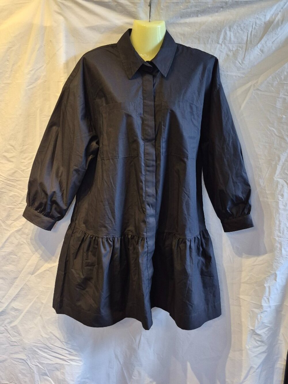 NWT Banana Republic Factory M Black Puff Sleeve Tiered Mini Dress - Picture 4 of 7